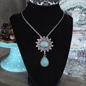 NICKY BUTLER 925 Sterling Silver Designer Necklace Blue Chalcedony Pin Brooch 🩵